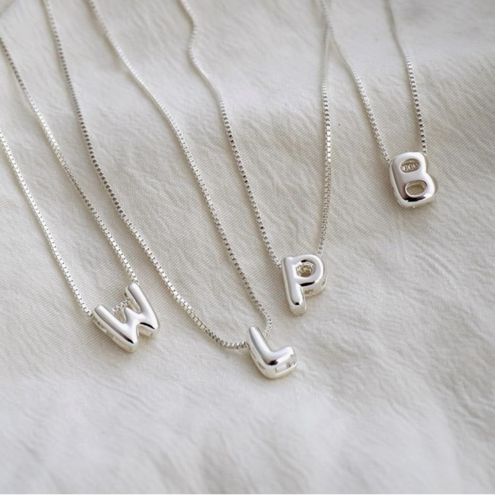 Bubble letter initial necklaces